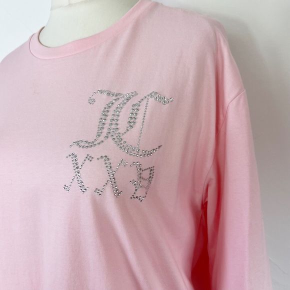 Juicy Couture Pale Pink Diamante Rhinestone Spellout Oversized T-shirt Size XL - Picture 3 of 9
